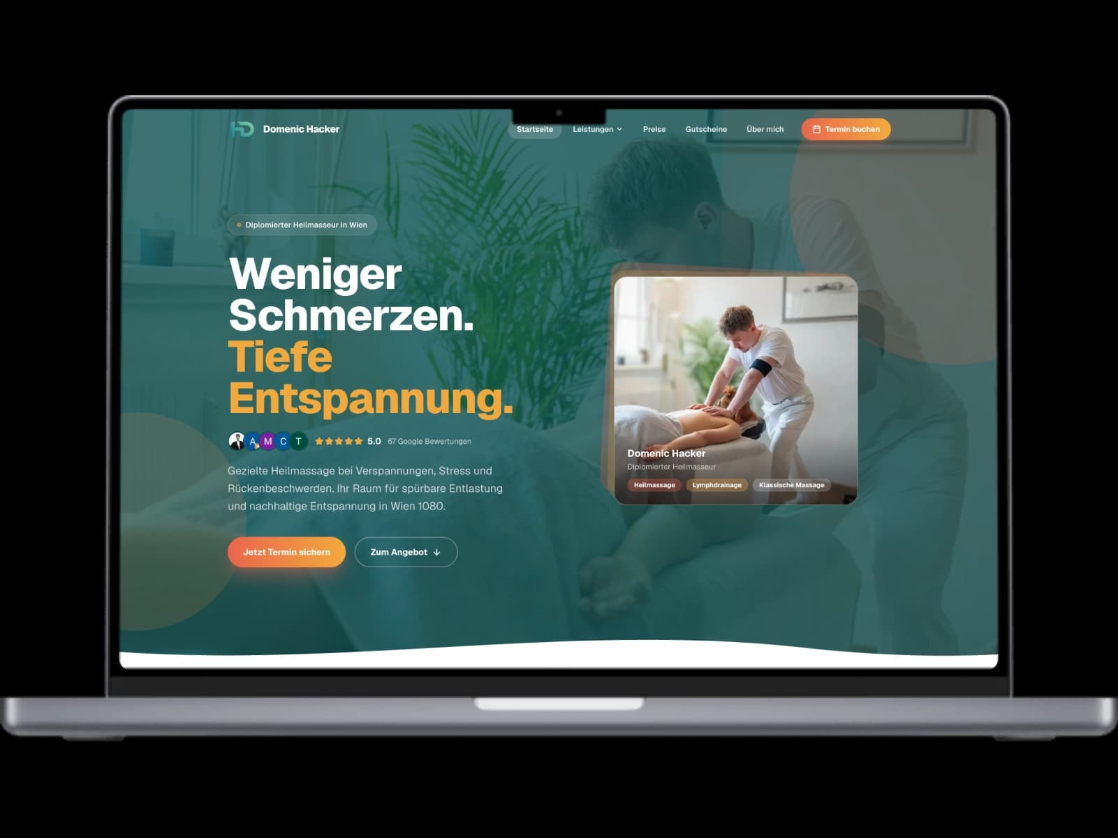 Maßgeschneiderte Website der Heilmassage-Praxis Domenic in Wien
